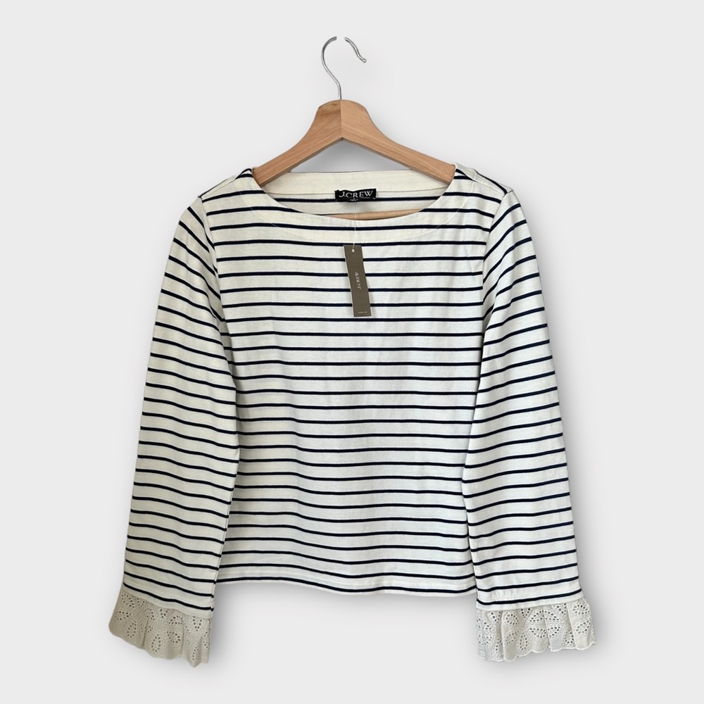NWT J.Crew Striped Bell-Sleeve Mariner T-Shirt – Eyelet Trim, S